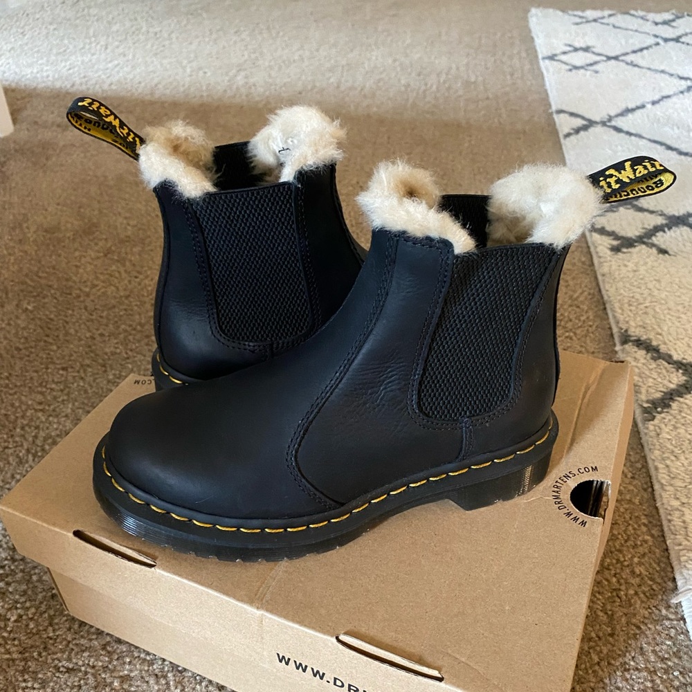 Leonore black fur lined Dr. Martens boots